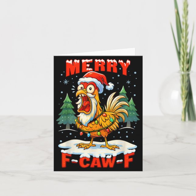Merry F-caw-f Chicken Christmas Funny Rooster Men  Card (Front)