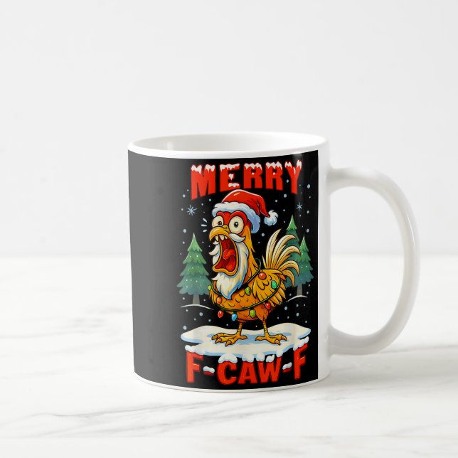 Merry F-caw-f Chicken Christmas Funny Rooster Men  Coffee Mug (Right)
