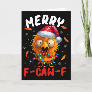 Merry F-caw-f Christmas Chicken Xmas Lights Rooste Card