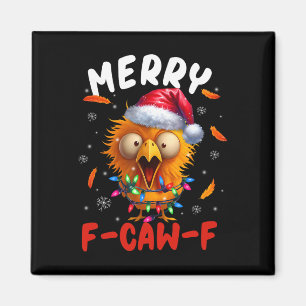 Merry F-caw-f Christmas Chicken Xmas Lights Rooste Magnet