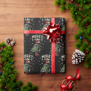 Merry F-Caw-F Christmas Funny Crow Merry Xmas Wrapping Paper