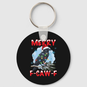 Merry F-caw-f Crow Christmas Snowflake Xmas Lights Key Ring
