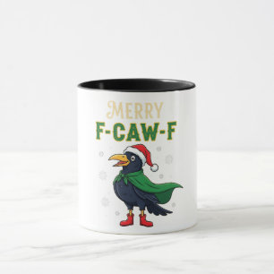 Merry F-Caw-F Funny Christmas Raven Crow Santa  Mug