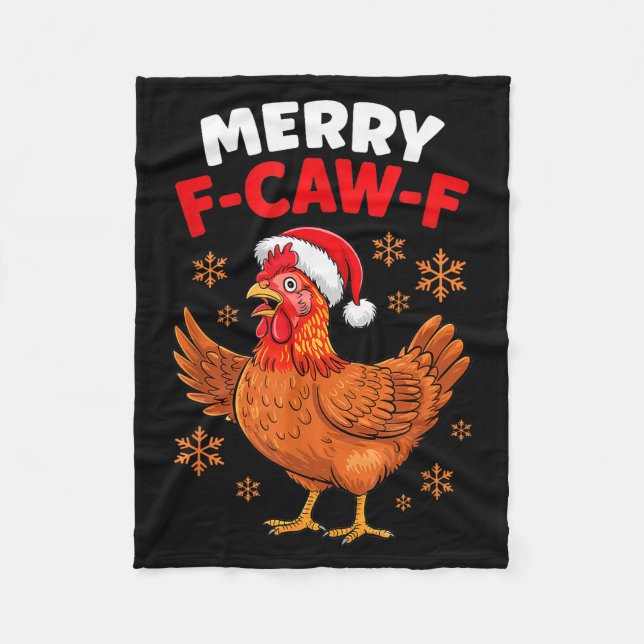 Merry F-caw-f Funny Christmas Santa Chicken  Fleece Blanket (Front)