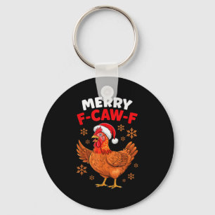 Merry F-caw-f Funny Christmas Santa Chicken  Key Ring