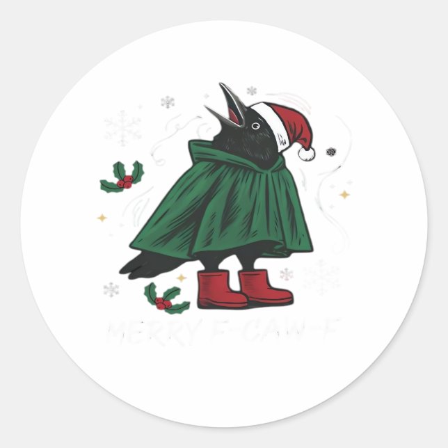 Merry F Caw F Funny Graphic Style Classic Round Sticker (Front)
