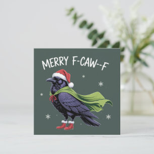 Merry F-Caw-F Raven Funny Christmas Crow Sarcastic Holiday Card