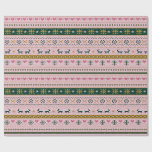 Merry Fair Isle Blush Holiday Wrapping Paper