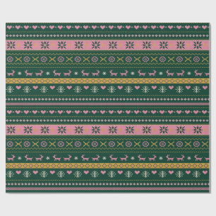 Merry Fair Isle Emerald Holiday Wrapping Paper