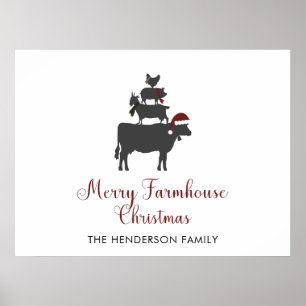 Merry Farmhouse Christmas Family Name Personalised Poster