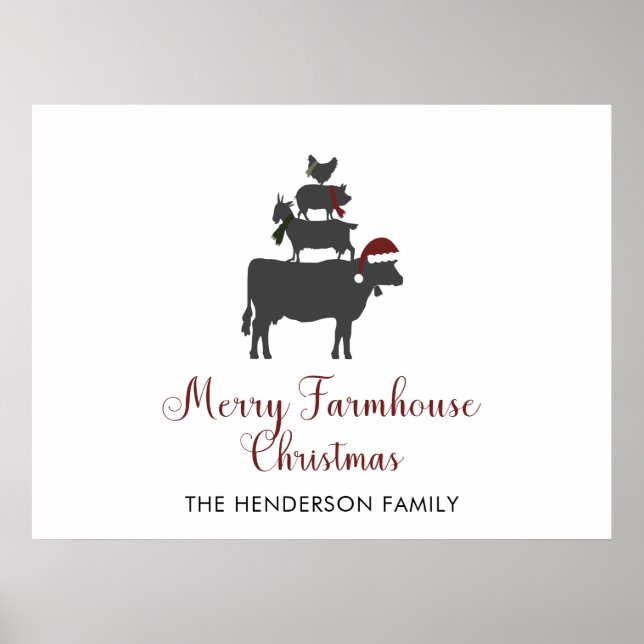 Merry Farmhouse Christmas Family Name Personalised Poster (Front)