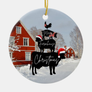 Merry Farmhouse Christmas, Farm Animals Ceramic Ornament