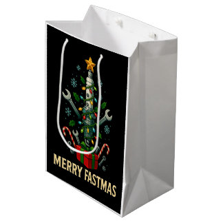 Merry Fastmas Spark Plug Christmas Tree Mechanic Medium Gift Bag