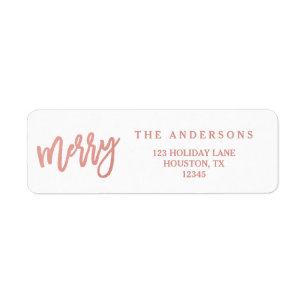 Merry Faux Rose Gold Foil   Holiday Address Labels