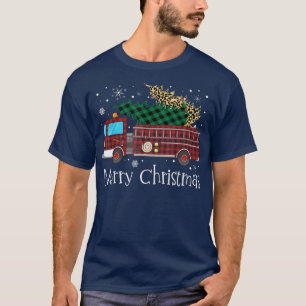 Merry Firefighter Christmas Tree Fire Truck Buffal T-Shirt