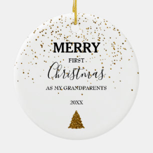 Merry First Christmas Grandparents Baby Photo Ceramic Ornament