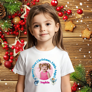 Merry First Christmas Little Angel Photo Gift Baby T-Shirt