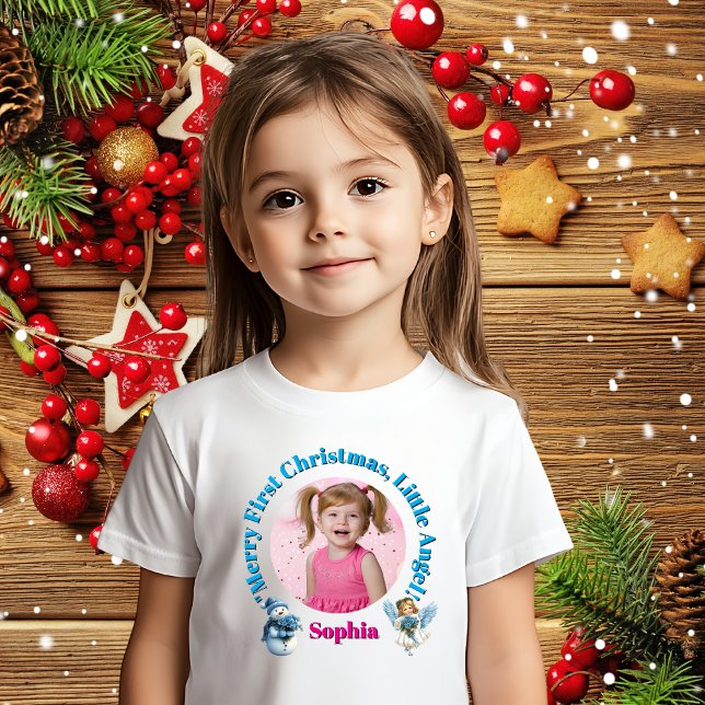 Merry First Christmas  Little Angel Photo Gift Baby T-Shirt (Creator Uploaded)