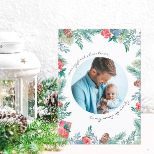 Merry First Christmas Pine Cones Baby Photo Holiday Card