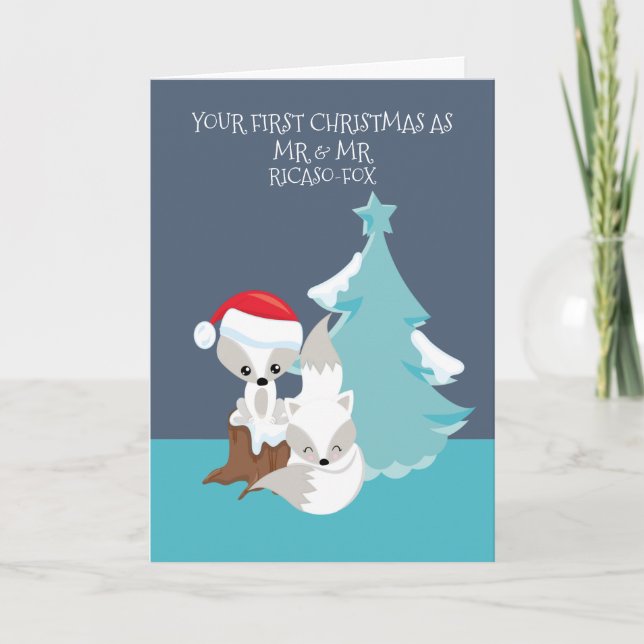 Merry First Married Christmas Cute Fox Couple Card (Front)