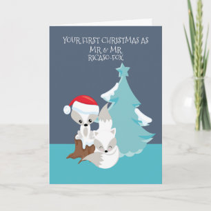 Merry First Married Christmas Cute Fox Couple Card