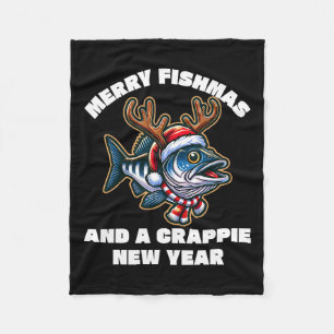 Merry Fishmas And A Crappie New Year Fishing Pun 1 Fleece Blanket