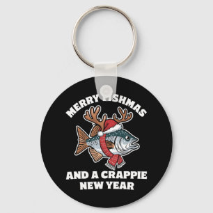 Merry Fishmas And A Crappie New Year Fishing Pun Key Ring