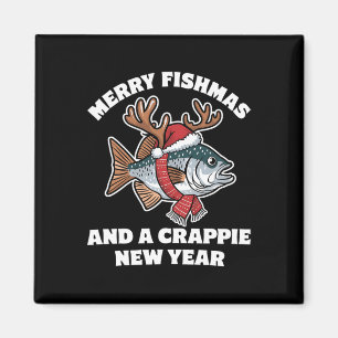 Merry Fishmas And A Crappie New Year Fishing Pun Magnet