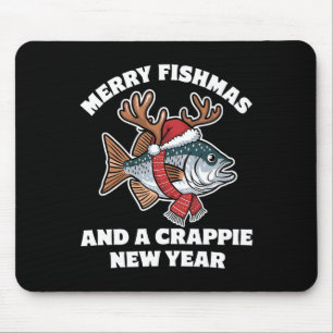 Merry Fishmas And A Crappie New Year Fishing Pun Mouse Pad