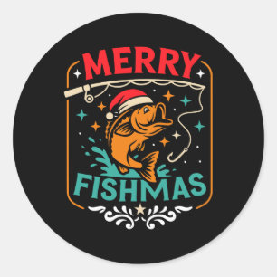 Merry Fishmas B Fish Christmas Ugly Sweater Xmas F Classic Round Sticker