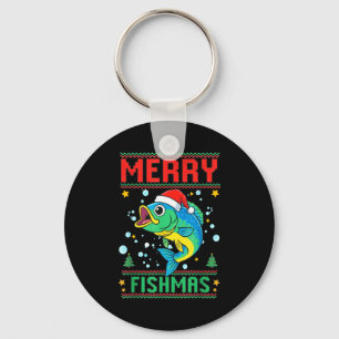 Merry Fishmas B Fish Fishing Christmas Key Ring