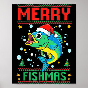 Merry Fishmas B Fish Fishing Christmas Poster