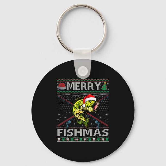 Merry Fishmas B Fish Fishing Christmas Ugly Sweate Key Ring (Front)