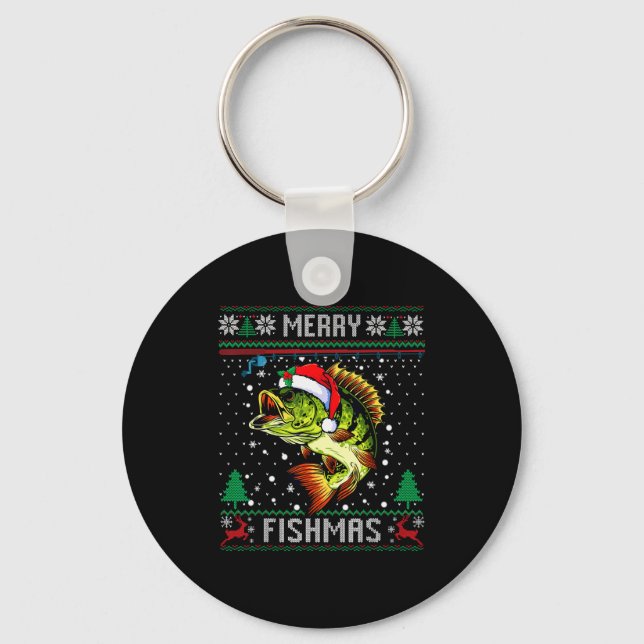Merry Fishmas B Fish Fishing Christmas Ugly Sweate Key Ring (Front)