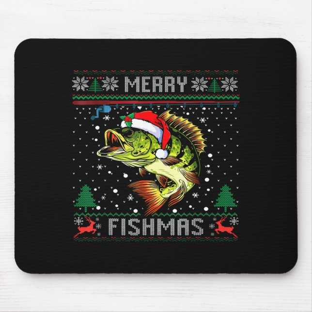 Merry Fishmas B Fish Fishing Christmas Ugly Sweate Mouse Pad (Front)