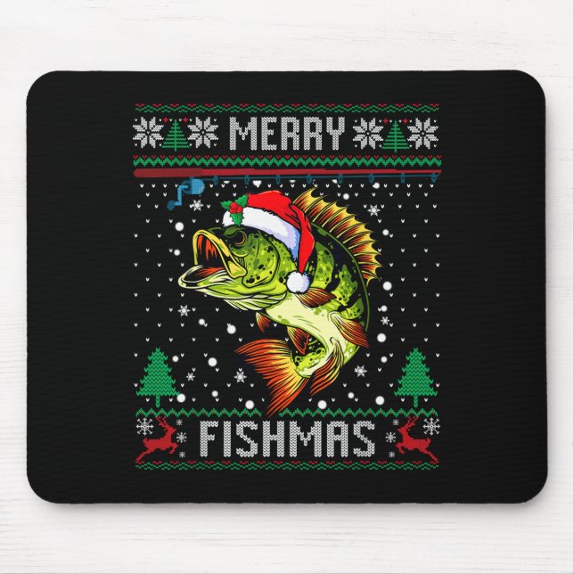 Merry Fishmas B Fish Fishing Christmas Ugly Sweate Mouse Pad (Front)