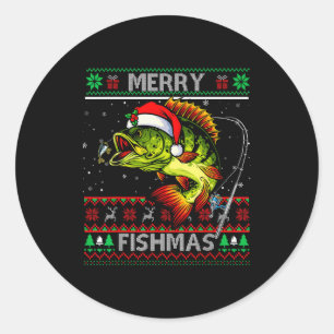 Merry Fishmas B Fish Fishing Christmas Ugly Xmas Classic Round Sticker