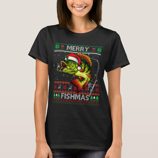 Merry Fishmas B Fish Fishing Christmas Ugly Xmas  T-Shirt (Front)