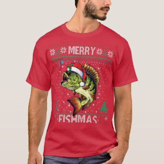 Merry Fishmas Bass Fish Fishing Christmas Ugly Swe T-Shirt