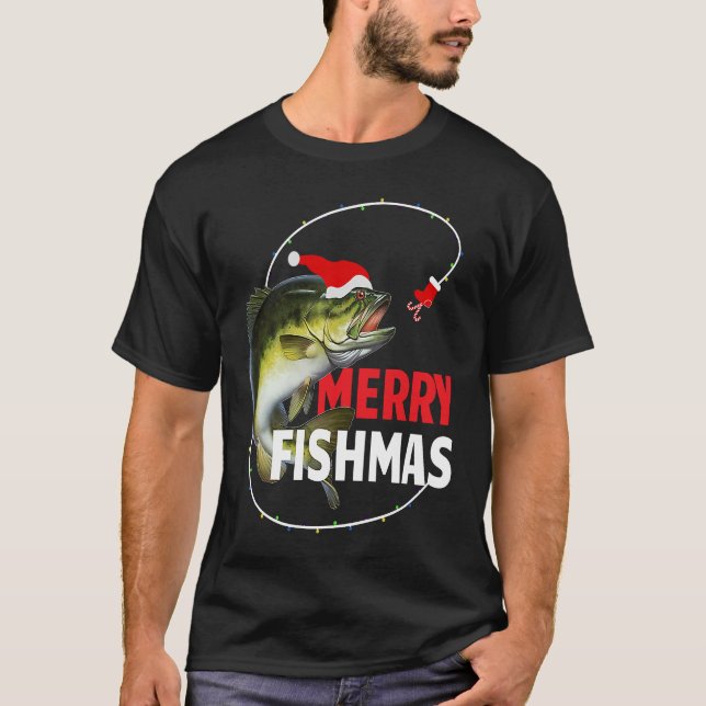 Merry Fishmas Bass Fishing Fishermen T-Shirt (Front)