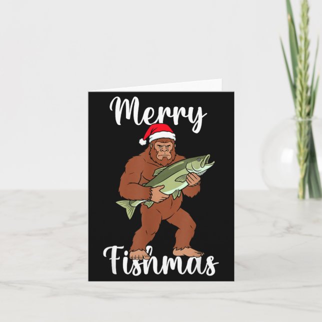 Merry Fishmas Bigfoot Fishing Funny Sasquatch Sant Card (Front)