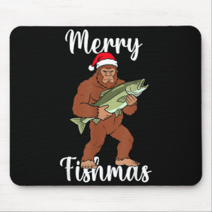 Merry Fishmas Bigfoot Fishing Funny Sasquatch Sant Mouse Pad
