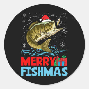 Merry Fishmas Christmas Fishing Holiday  Classic Round Sticker