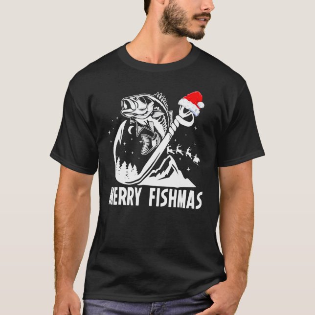 Merry Fishmas Christmas Fishing Holiday T-Shirt (Front)