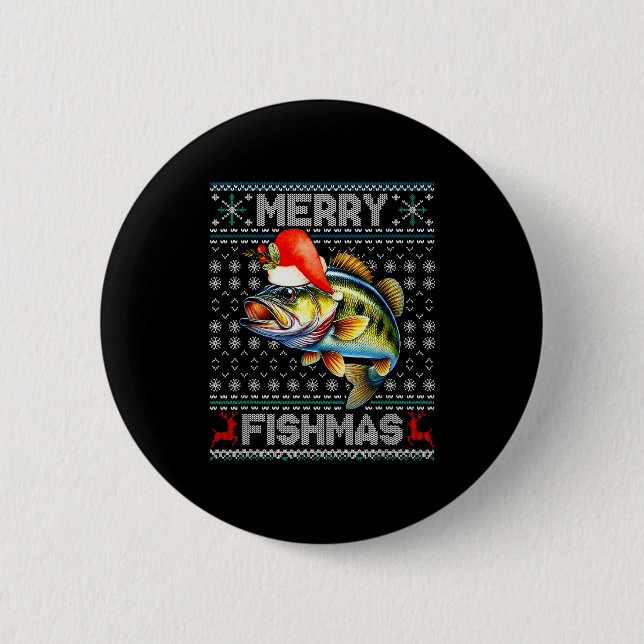 Merry Fishmas Christmas Holiday Santa Fishing Xmas 6 Cm Round Badge (Front)