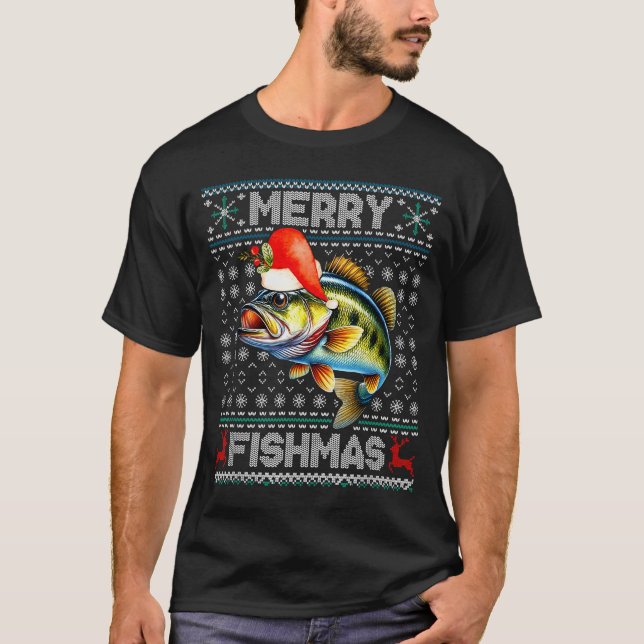 Merry Fishmas Christmas Holiday Santa Fishing Xmas T-Shirt (Front)