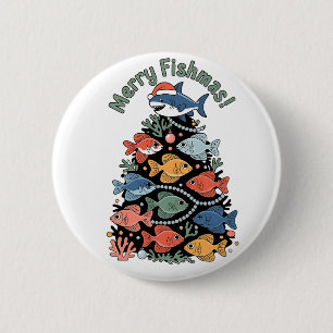 Merry Fishmas Christmas Tree Fish Funny Fishing 6 Cm Round Badge