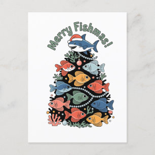 Merry Fishmas Christmas Tree Fish Funny Fishing Holiday Postcard