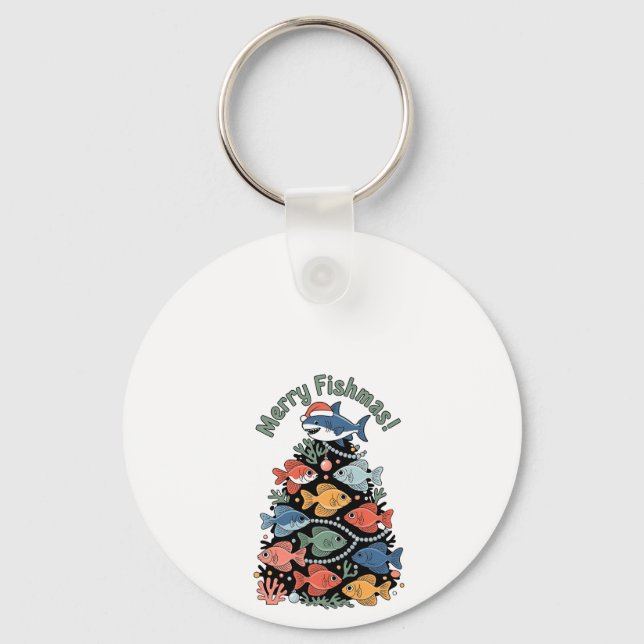 Merry Fishmas Christmas Tree Fish Funny Fishing Key Ring (Front)