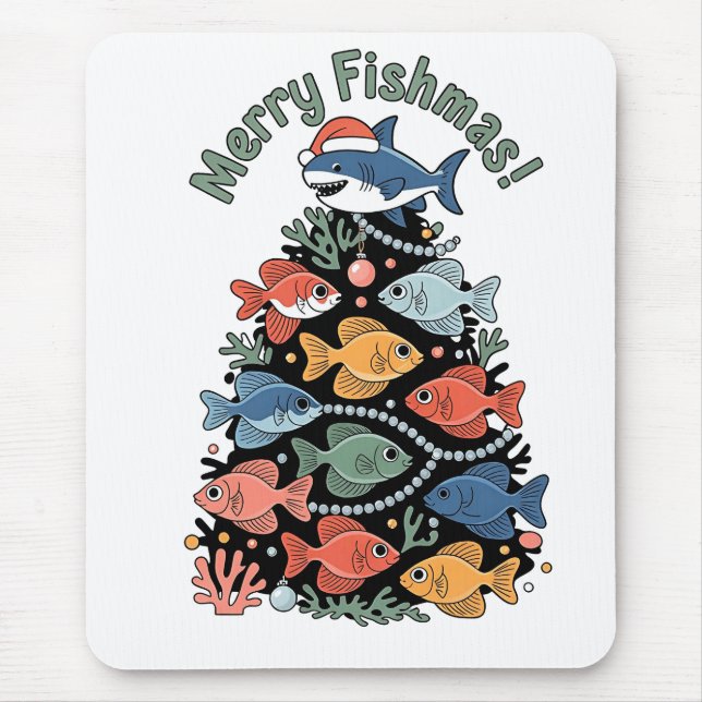 Merry Fishmas Christmas Tree Fish Funny Fishing Mouse Pad (Front)